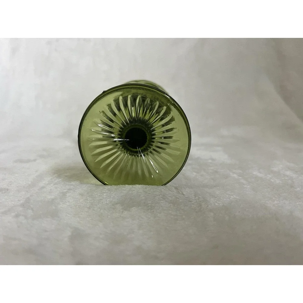 Vintage Bartlett Collins‎ Bullseye Cane Manhattan Crystal Avocado Green Glass